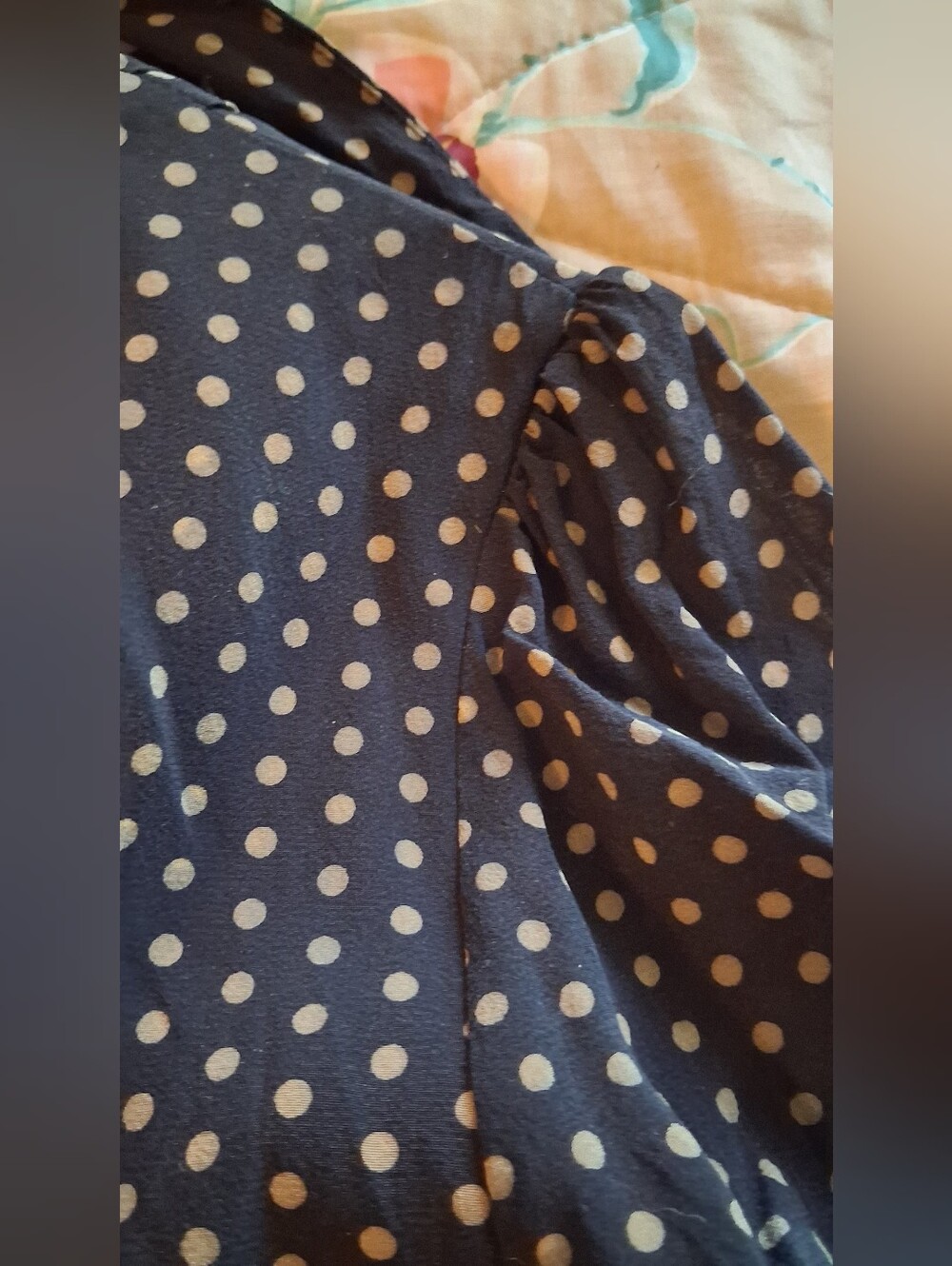 Black Silk Polka Dot Pleated Skirt Button Up Dress - Picture 7 of 7